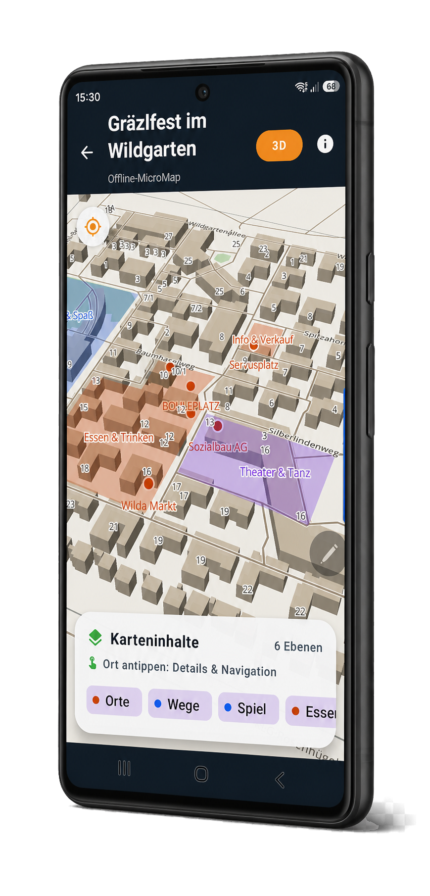 GeoTag-App mit auswählbaren Kartenebenen einer MicroMap